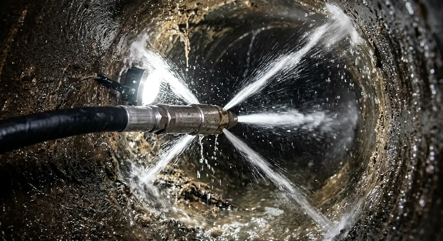 High-pressure hydro jetting nozzle cleaning sewer pipe for Storm Drain Cleaning in Clovis